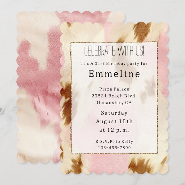 Cowgirl Pink Cream Brown Cowhide  Invitation (Front/Back)