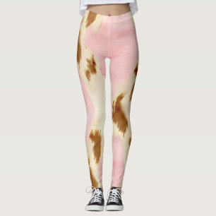 Cowgirl Pink Cream Brown Cowhide Leggings