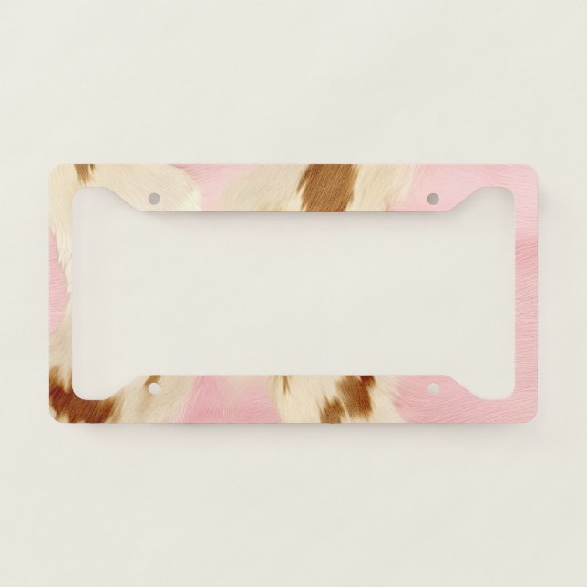 Cowgirl Pink Cream Brown Cowhide  License Plate Frame (Front)