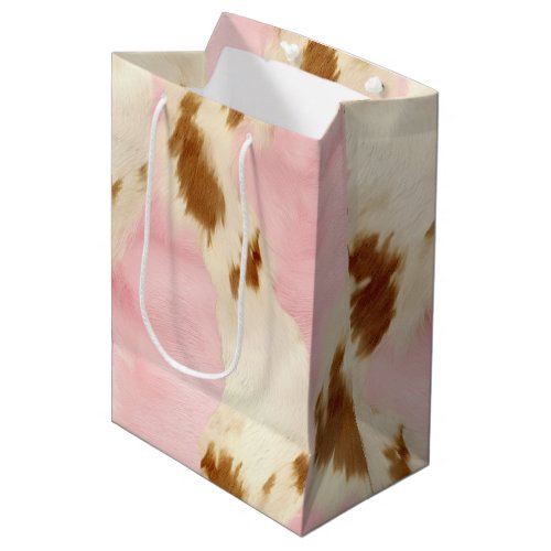 Cowgirl Pink Cream Brown Cowhide  Medium Gift Bag