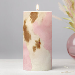 Cowgirl Pink Cream Brown Cowhide Pillar Candle