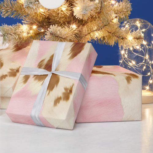 Cowgirl Pink Cream Brown Cowhide  Wrapping Paper