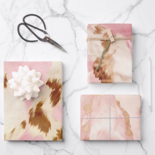 Cowgirl Pink Cream Brown Cowhide  Wrapping Paper Sheets