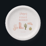 Cowgirl Pink First Rodeo Birthday Paper Plates<br><div class="desc">Rustic cowgirl theme birthday party plate featuring illustration of a cowboy boot,  hat,  snake and cactus. The text says "XX's first rodeo."</div>