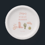 Cowgirl Pink First Rodeo Birthday Paper Plates<br><div class="desc">Rustic cowgirl theme birthday party plate featuring illustration of a cowboy boot,  hat,  snake and cactus. The text says "XX's first rodeo."</div>