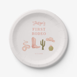 Cowgirl Pink First Rodeo Birthday Paper Plates