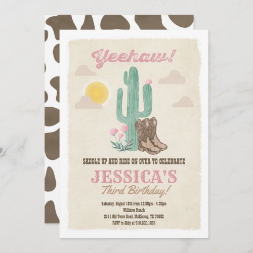 Cowgirl Pink First Rodeo Birthday Party Invitation