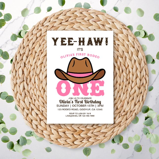 Cowgirl Pink First Rodeo First Birthday  Invitation (Creator Uploaded)