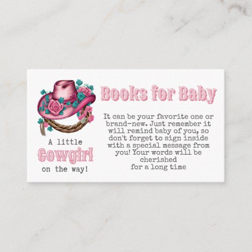 Cowgirl Pink Floral Book for Baby Shower Game Enclosure Card