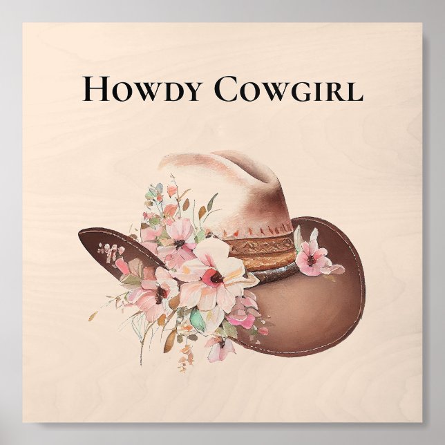  Cowgirl Pink Floral Hat Wood Photo Tile (Front Set)