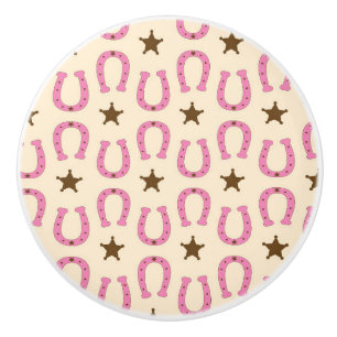 Cowgirl Pink Horseshoe Sheriff Star Country Texas Ceramic Knob