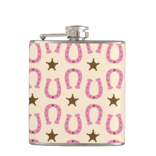 Cowgirl Pink Horseshoe Sheriff Star Country Texas Flask