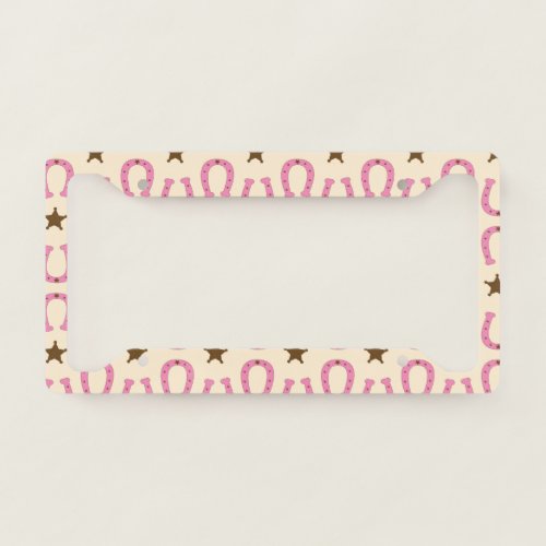 Cowgirl Pink Horseshoe Sheriff Star Country Texas License Plate Frame