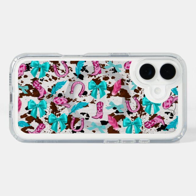 Cowgirl Pink & Teal Coquette iPhone 16 Case (Horz)