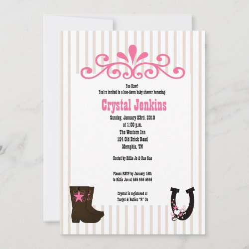 Cowgirl Pink Trendy Cowboy Boot Country Invitation