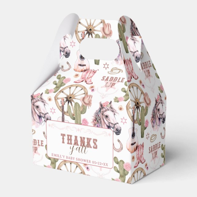 Cowgirl Pink Western Baby Shower Favor Box (Back Side)