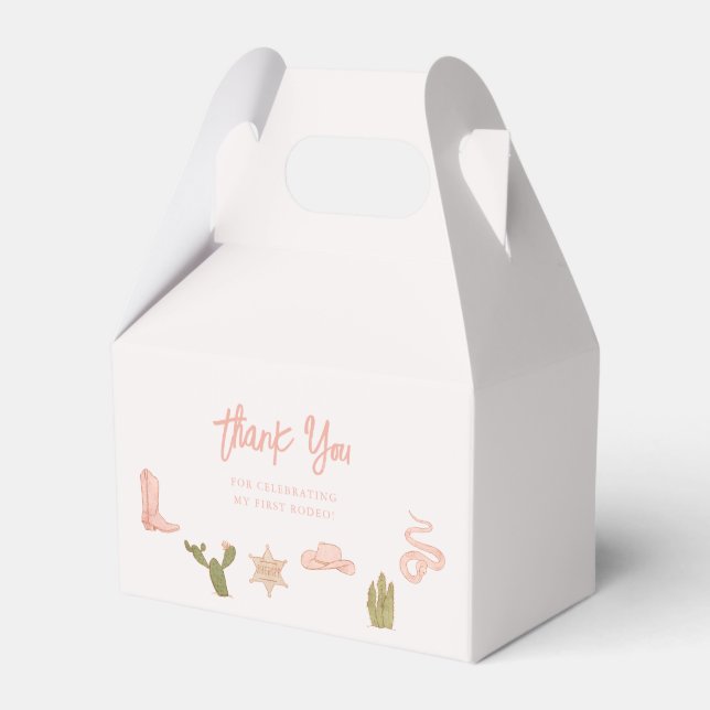 Cowgirl Pink Western First Birthday Favor Boxes (Front Side)