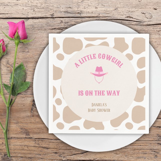 Cowgirl Pink Western Gi rlBaby Shower Cow Print Napkins (little cowgirl baby shower pink cow print rodeo)