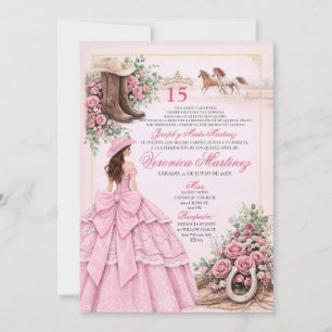 Cowgirl Pink Western Quinceañera Invitation