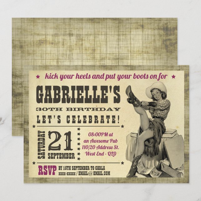 Cowgirl Pinup Country Birthday Party Invitation (Front/Back)