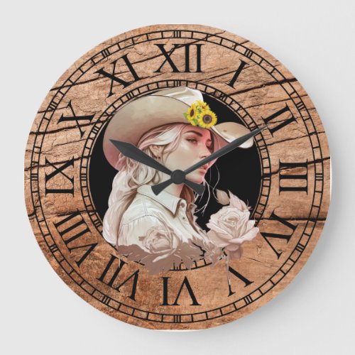 Cowgirl pinup western sunflower southern chic large clock