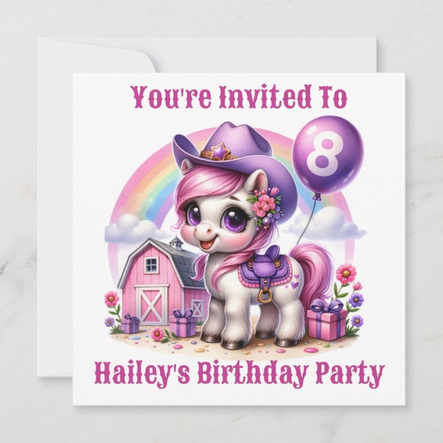 Cowgirl Pony 8-Year-Old Birthday Invitation (Front)