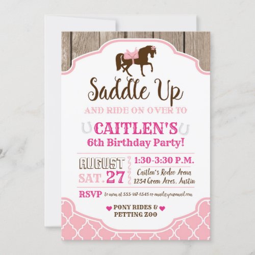 Cowgirl Princess Saddle Up Pony Birthday Invitation