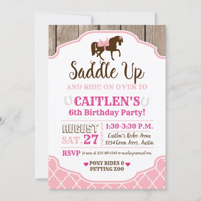 Cowgirl Princess Saddle Up Pony Birthday Invitation (Front)