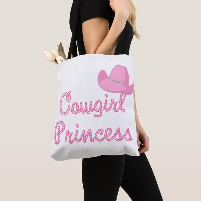 Cowgirl Princess With Pink Cowboy Hat Tote BAg (Close Up)