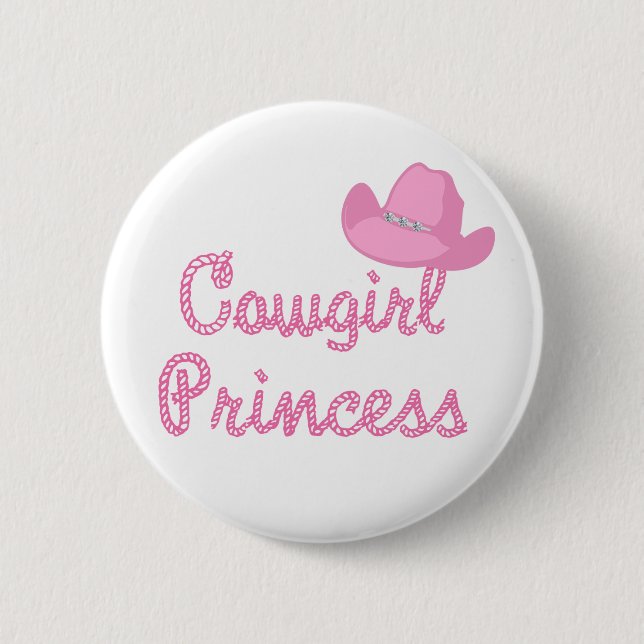 Cowgirl Princess With Pink Hat Pinback Button (Front)