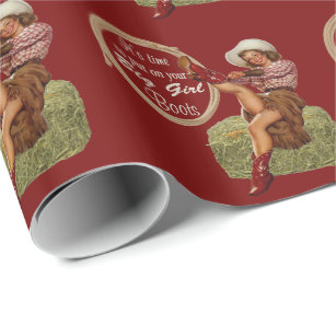 Baby girl western wrapping paper, Western baby girl gift wrap, Cowgirl pink  wrapping paper, Cowgirl boots gift wrap
