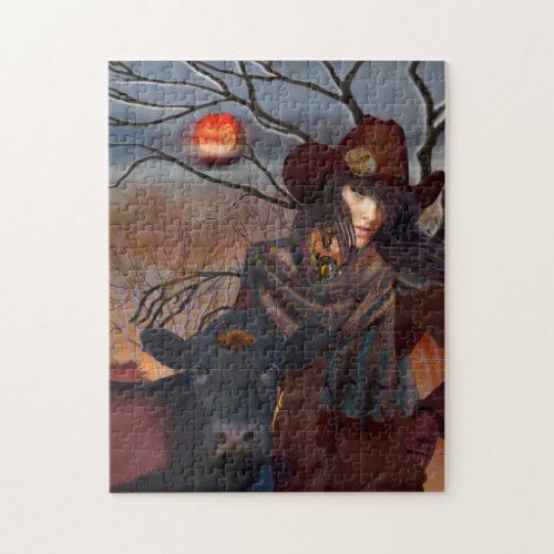 Cowgirl puzzle with pet cow mysterious Fall Jig Jigsaw Puzzle