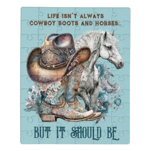 Cowgirl quote horse cowboy boots hat floral jigsaw puzzle