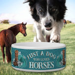 Cowgirl quote turquoise leather cowboy boots hat<br><div class="desc">Cowgirl style design for your barn dog "Just a dog who loves horses" with brown cowboy boots,  turquoise cowboy hat and flowers on faux turquoise leather. Personalized with your dog's name. You can transfer this design to any other product on Zazzle,  look at: "Transfer design to a product"!</div>