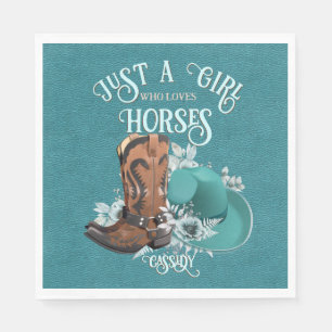 Cowgirl quote turquoise leather cowboy boots hat napkins