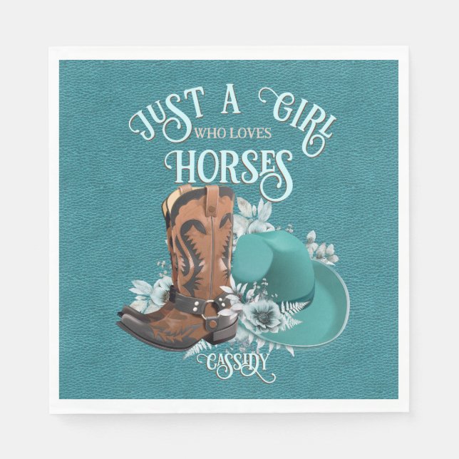Cowgirl quote turquoise leather cowboy boots hat napkins (Front)