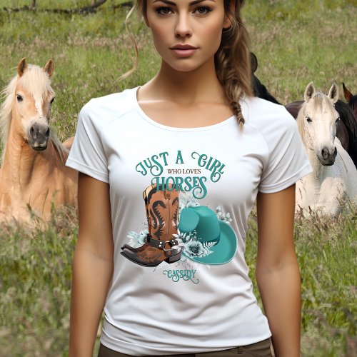 Cowgirl quote turquoise leather cowboy boots hat T_Shirt