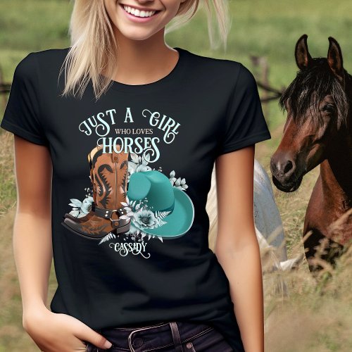 Cowgirl quote turquoise leather cowboy boots hat T_Shirt