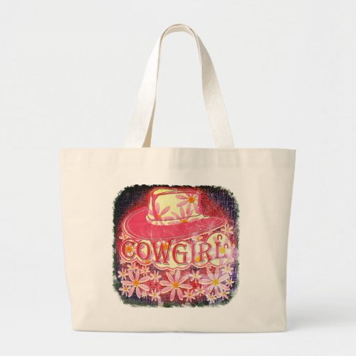 Cowgirl Raspberry pink Eroded Design Large Tote Bag