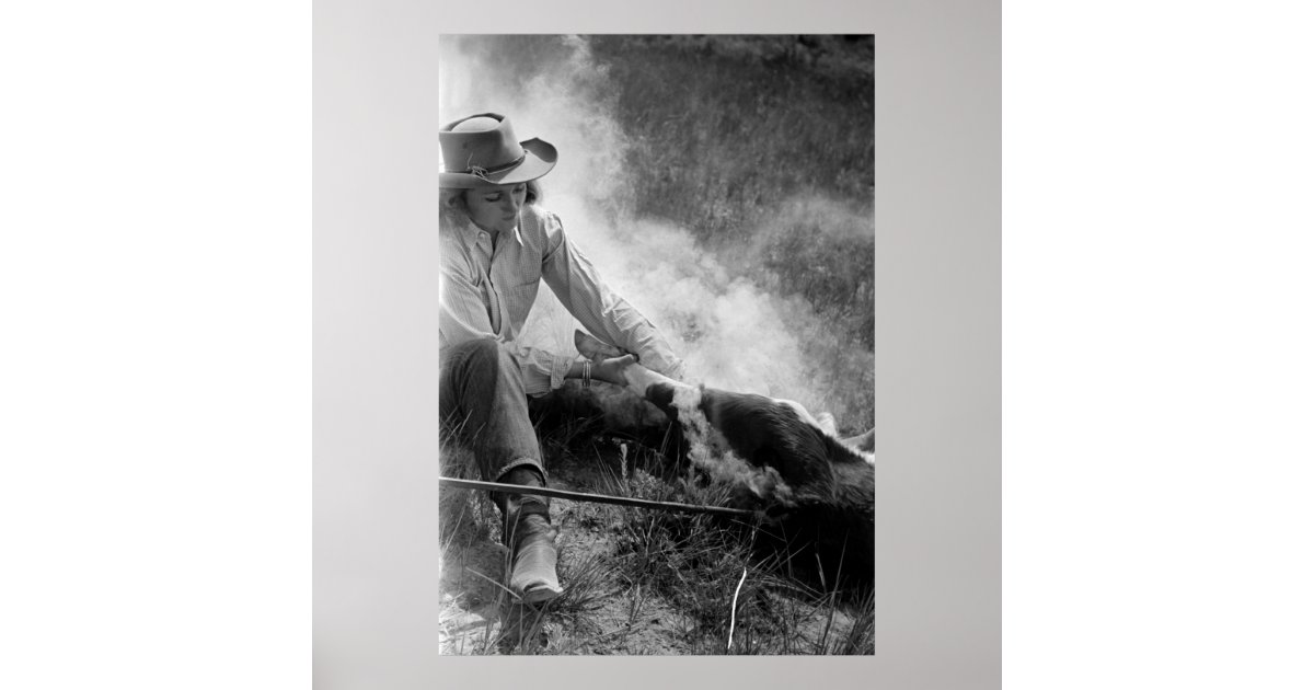Cowgirl Rassling A Calf 1930s Poster