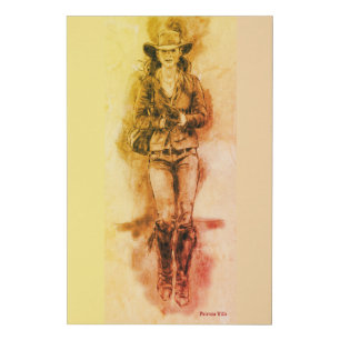Cowgirl Realistic Drawing Jeans Hat Boots Faux Canvas Print
