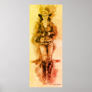 Cowgirl Realistic Drawing Jeans Hat Boots Poster