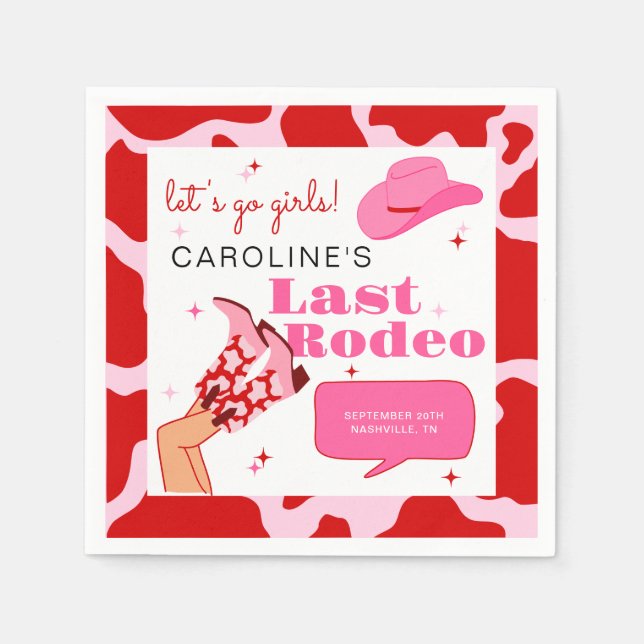 Cowgirl Red & Pink Last Rodeo Bachelorette Party Napkins (Front)