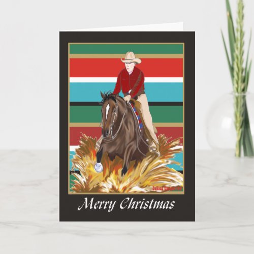 Cowgirl Reinging Horse Blank Christmas Card