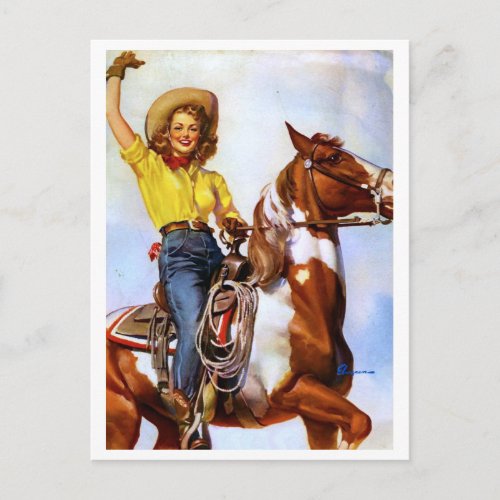 Cowgirl Rider Pin Up Postcard