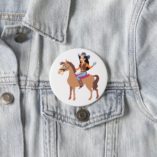Cowgirl Riding A Horse Button