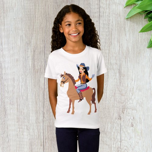 Cowgirl Riding A Horse Girls T_Shirt