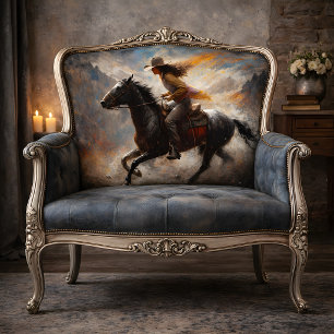 Cowgirl Riding Black Horse Canyon Decoupage Tissue Paper