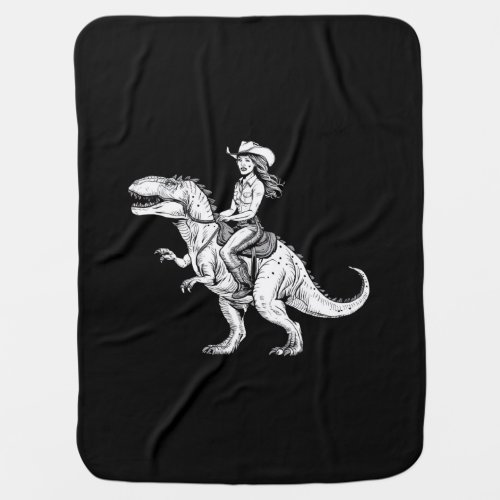 Cowgirl Riding Dinosaur Baby Blanket