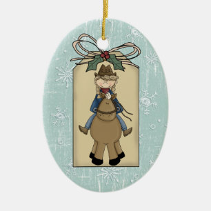 Cowgirl Riding Horse Gift Tag Keepsake Ceramic Ornament